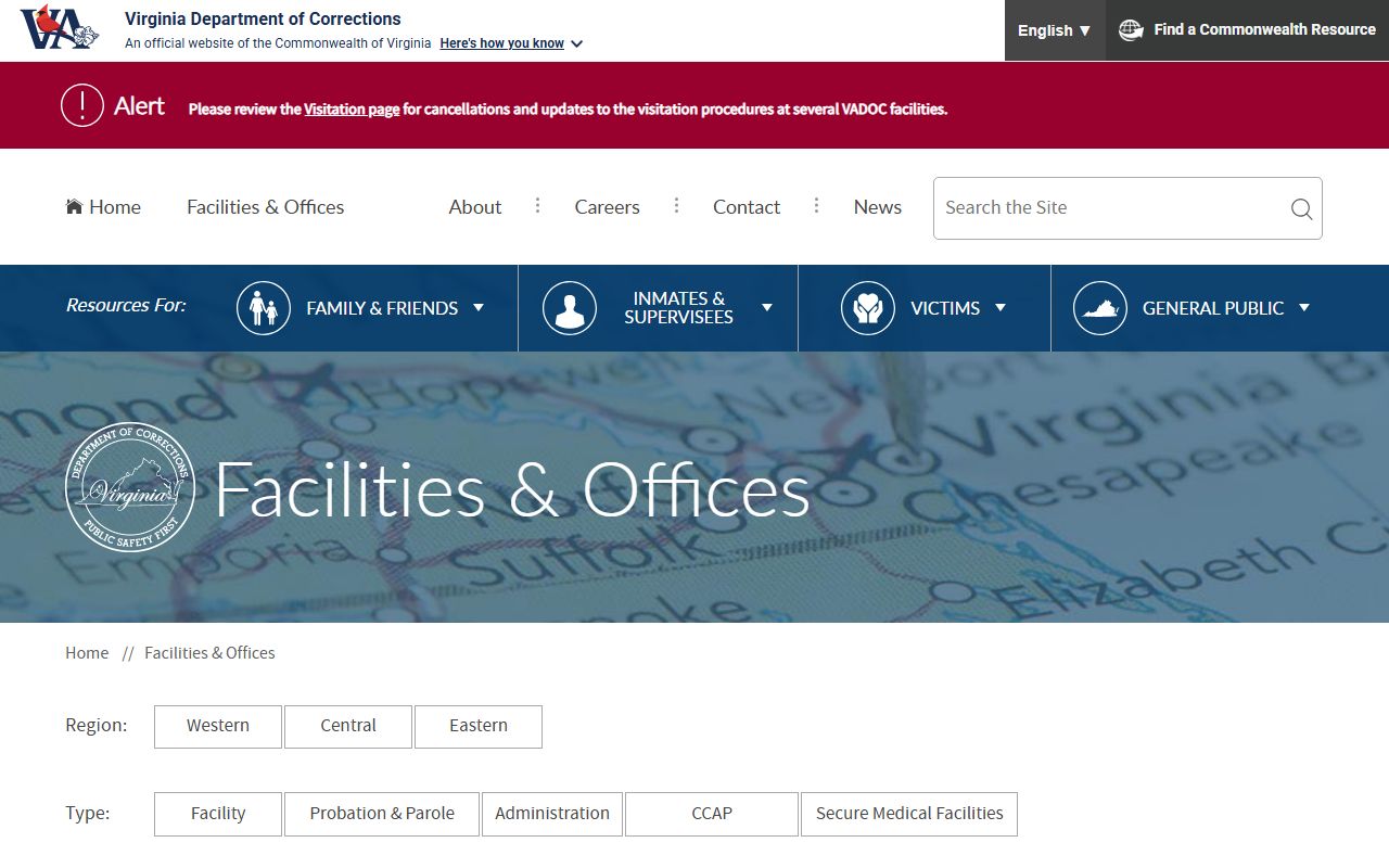 VADOC facilities and offices directory